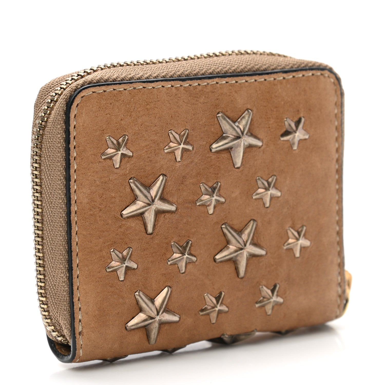 Jimmy Choo Calfskin Filipa Star Compact Zip Around Wallet Antelope Antique 3 of 7