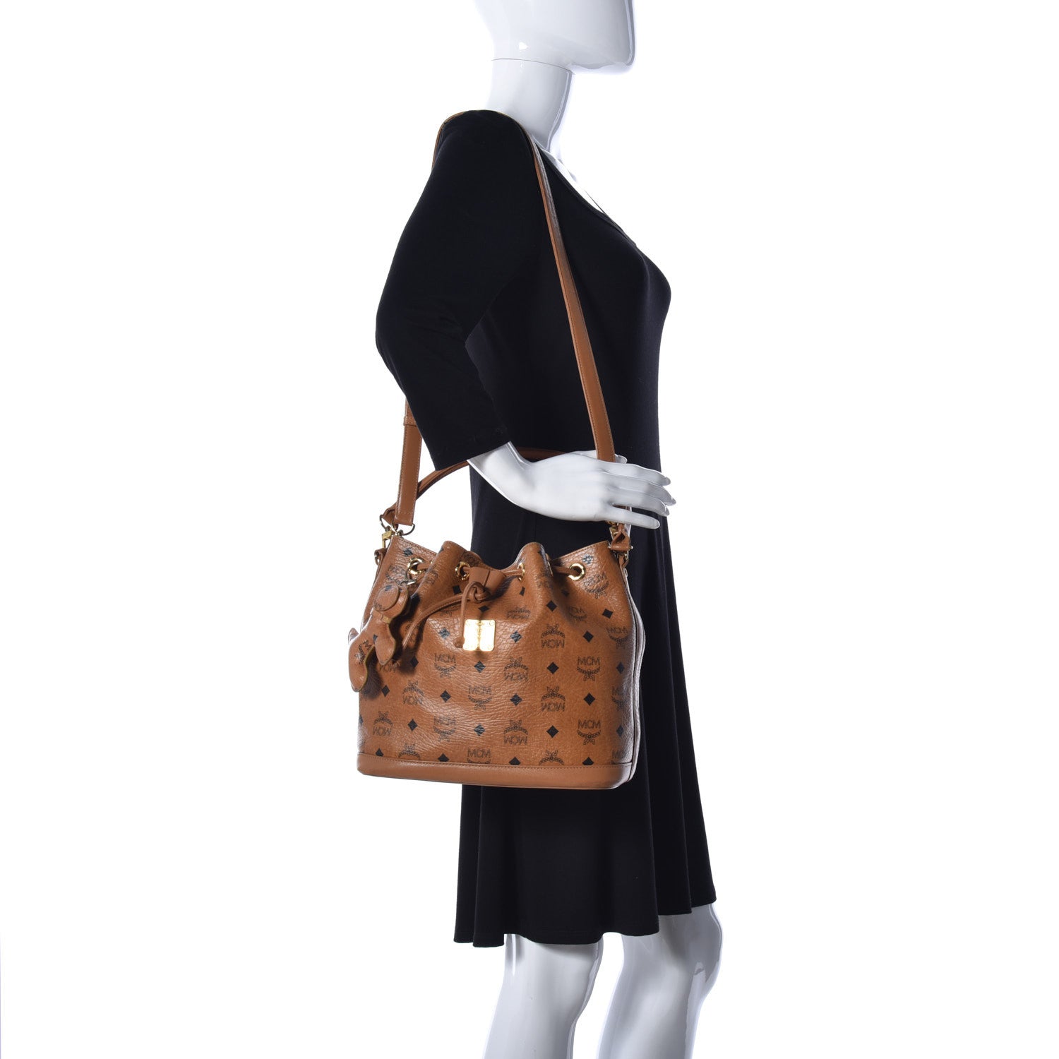 MCM Visetos Drawstring Bucket Bag Cognac 2 of 9