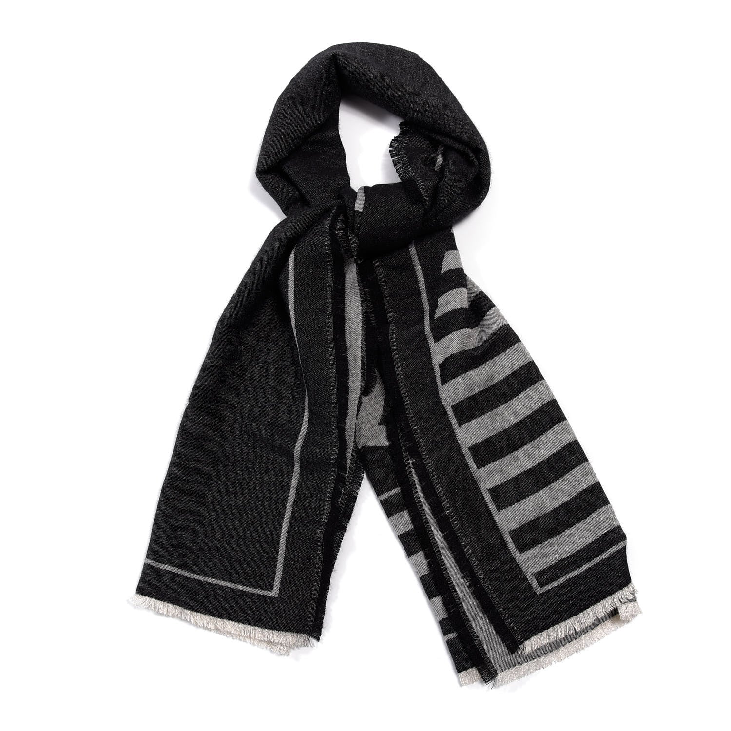 Chanel Cashmere Silk Blend CC Scarf Black Grey 1 of 3