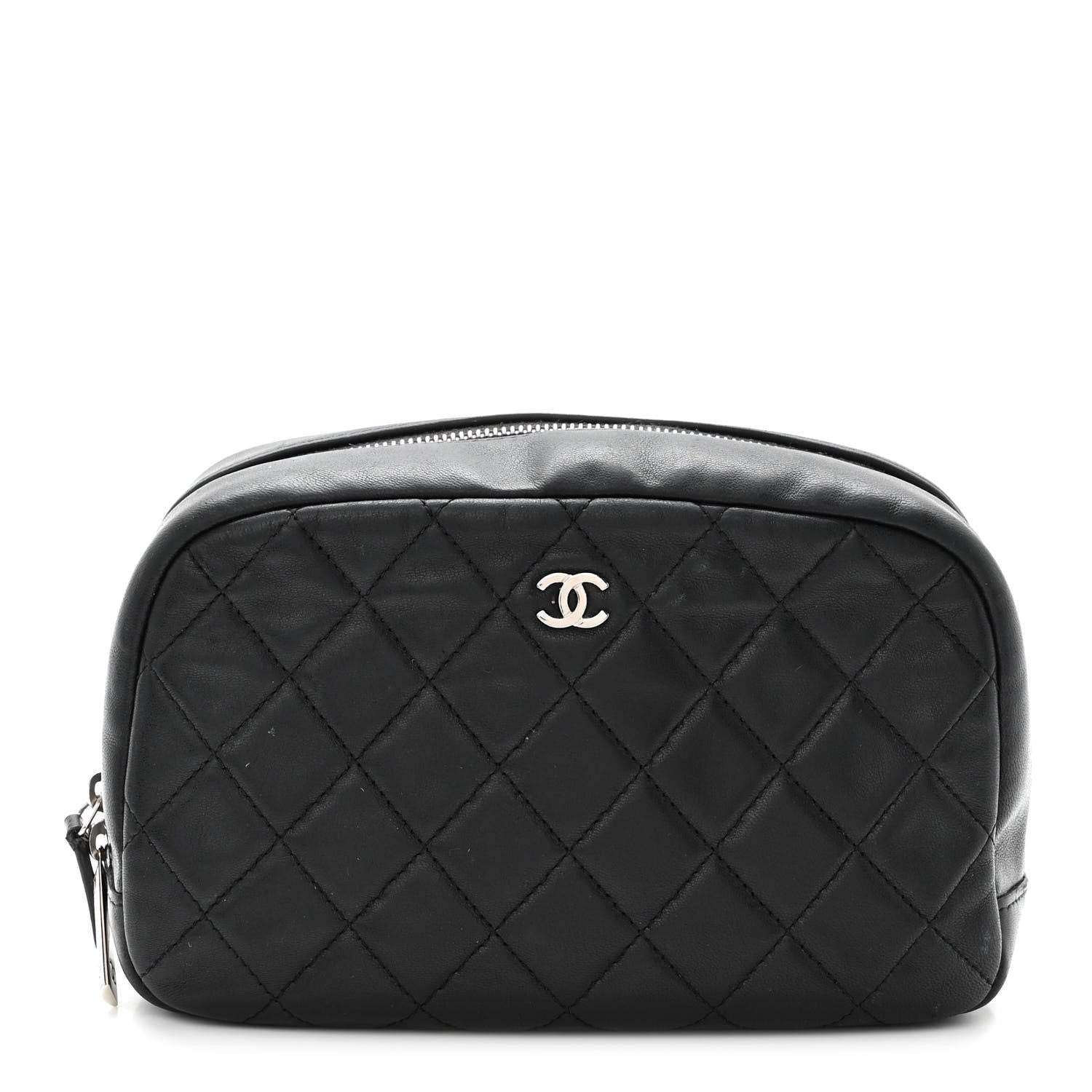 Chanel Lambskin Quilted Medium Curvy Pouch Cosmetic Case Black 1 of 12