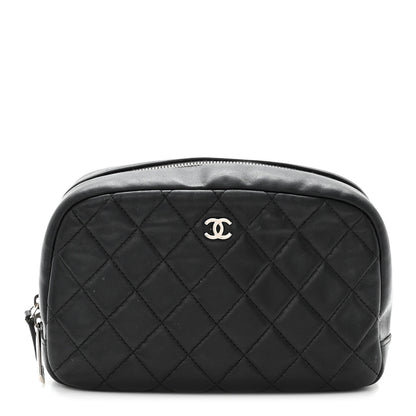 Chanel Lambskin Quilted Medium Curvy Pouch Cosmetic Case Black 1 of 12