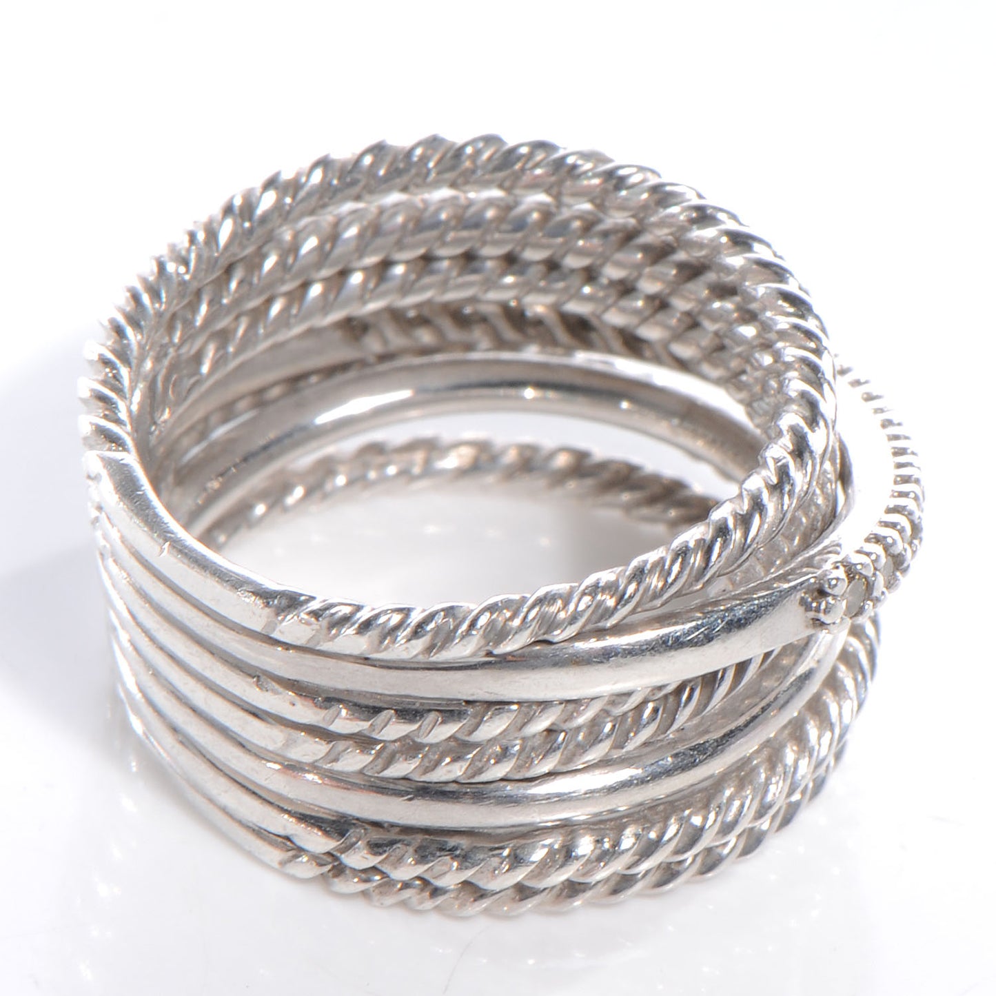 Sterling Silver Pave Diamond Crossover Cable Ring 6