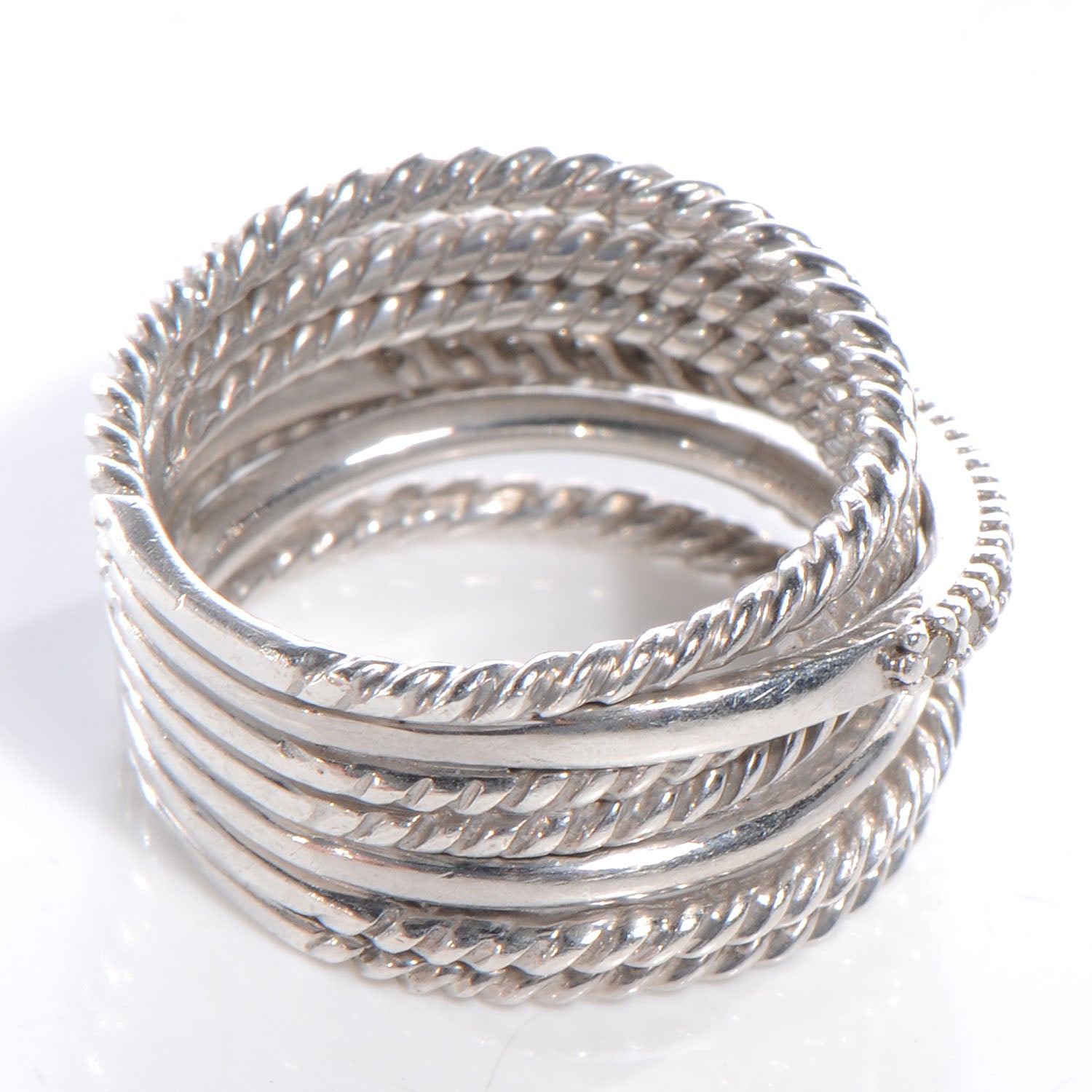 David Yurman Sterling Silver Pave Diamond Crossover Cable Ring 6 3 of 6