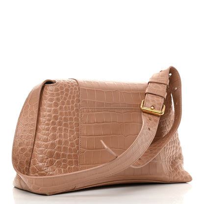 Balenciaga Extra Supple Calfskin Crocodile Embossed Small Downtown Shoulder Bag Nude Beige 3 of 10