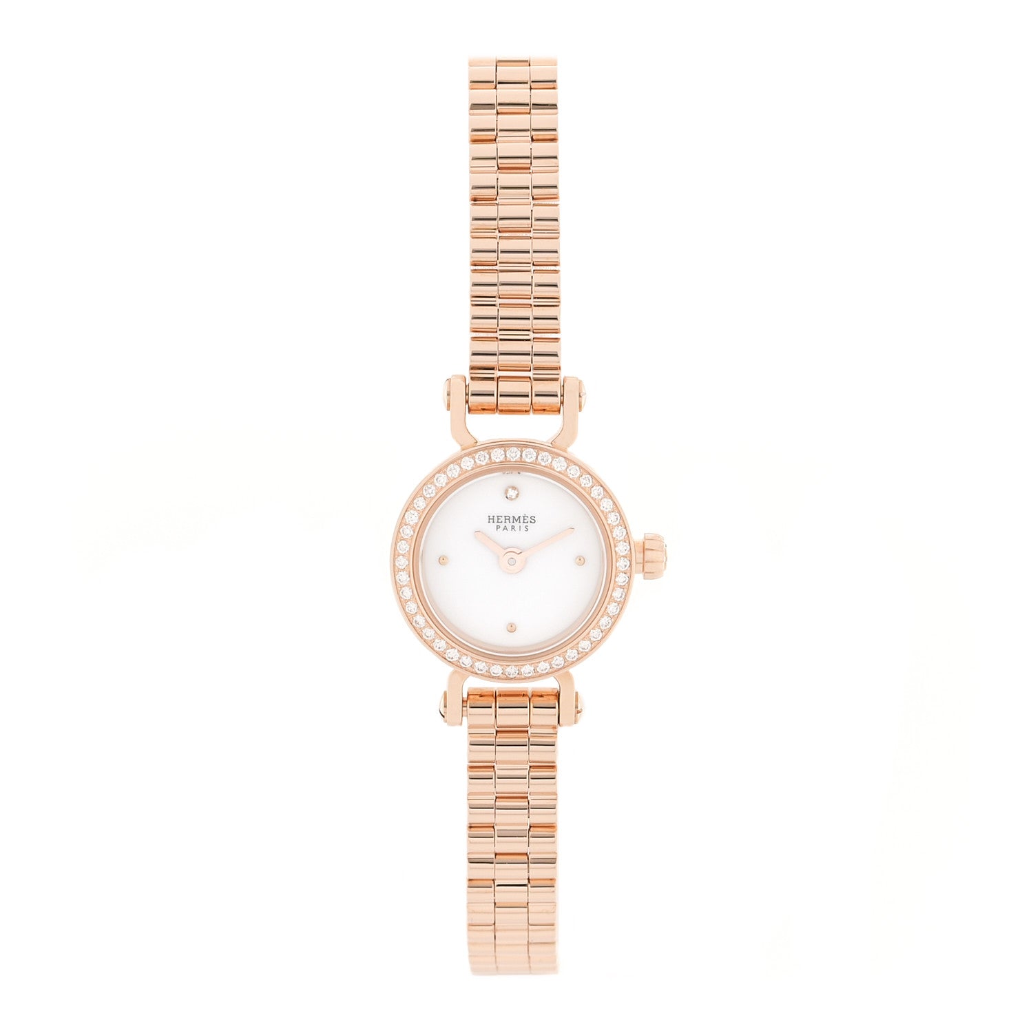 Hermes 18K Rose Gold Diamond Bezel 16mm Faubourg Quartz Watch 1 of 5