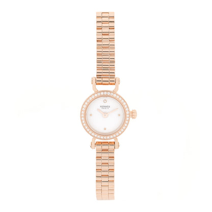 Hermes 18K Rose Gold Diamond Bezel 16mm Faubourg Quartz Watch 1 of 5