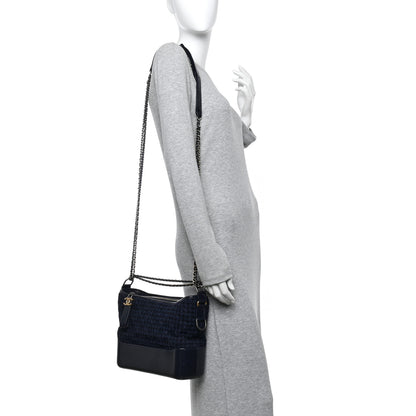 Chanel Tweed Calfskin Quilted Medium Gabrielle Hobo Black Blue 2 of 13