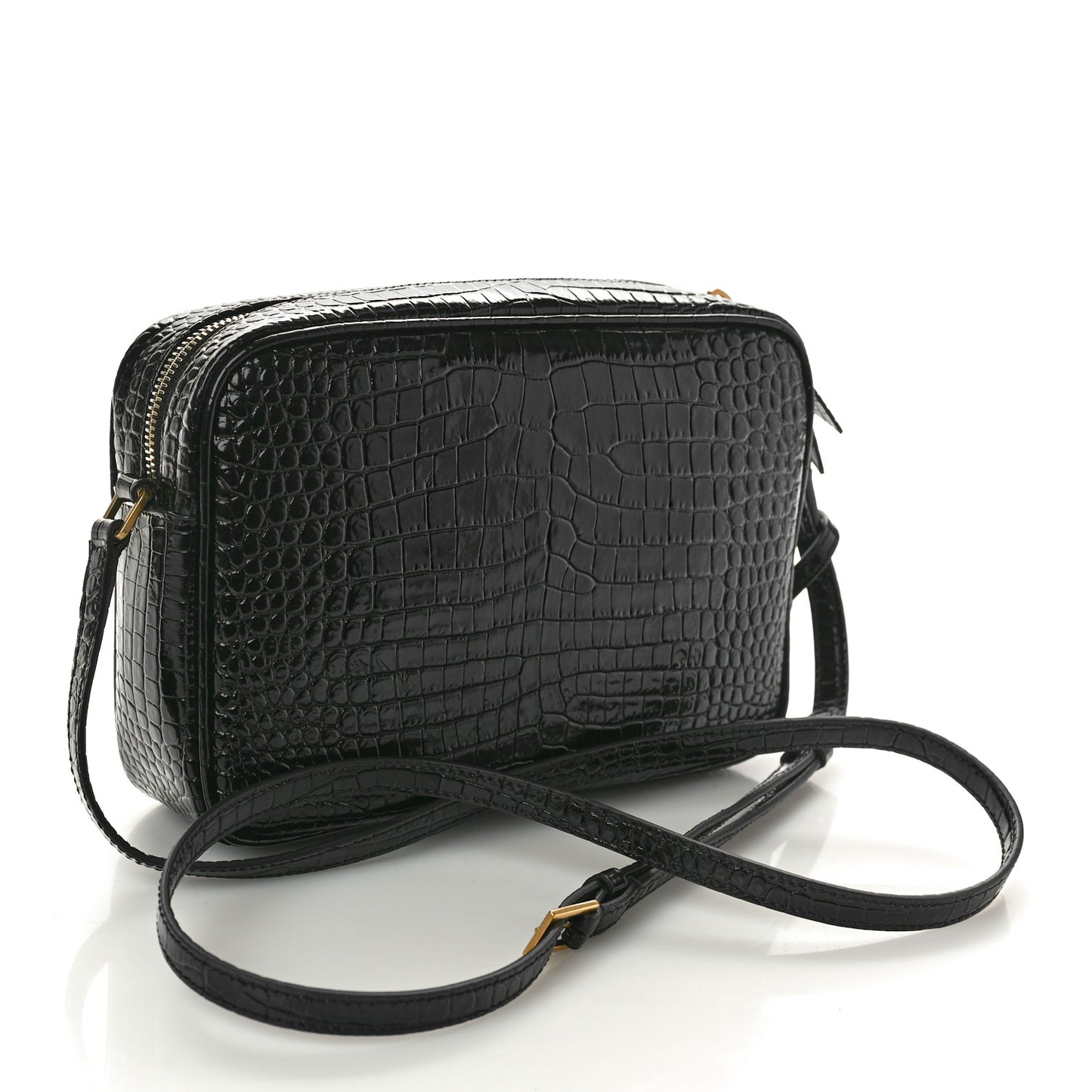 Patent Calfskin Crocodile Embossed Monogram Lou Camera Bag Black