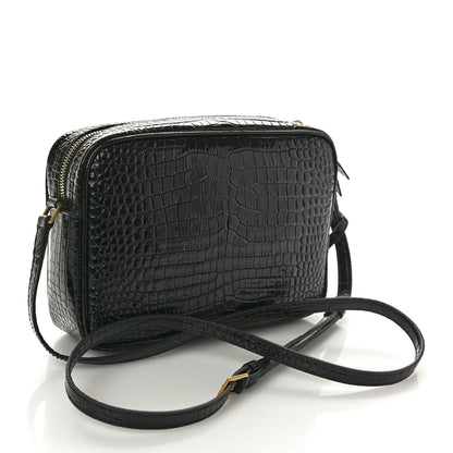 Saint Laurent Patent Calfskin Crocodile Embossed Monogram Lou Camera Bag Black 2 of 10