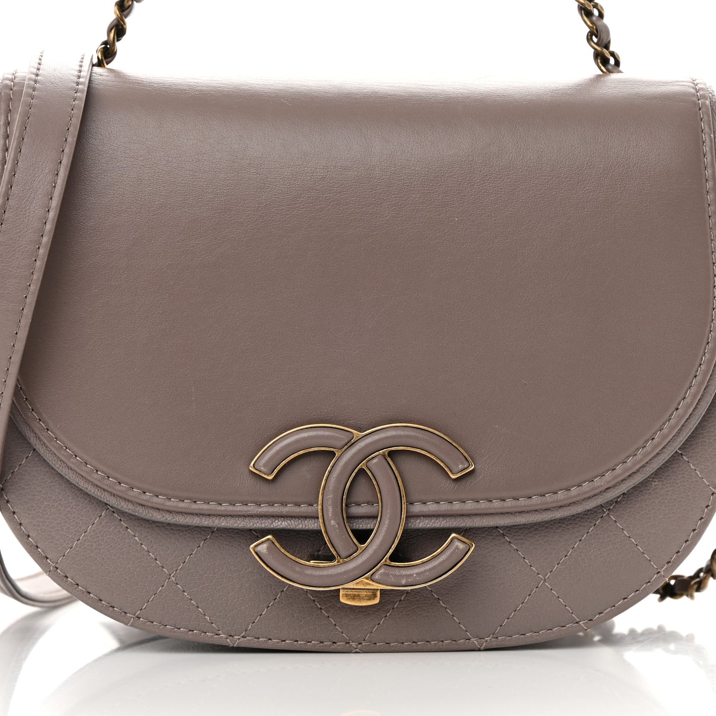 Shiny Calfskin Goatskin Quilted Small Coco Curve Messenger Flap Grey