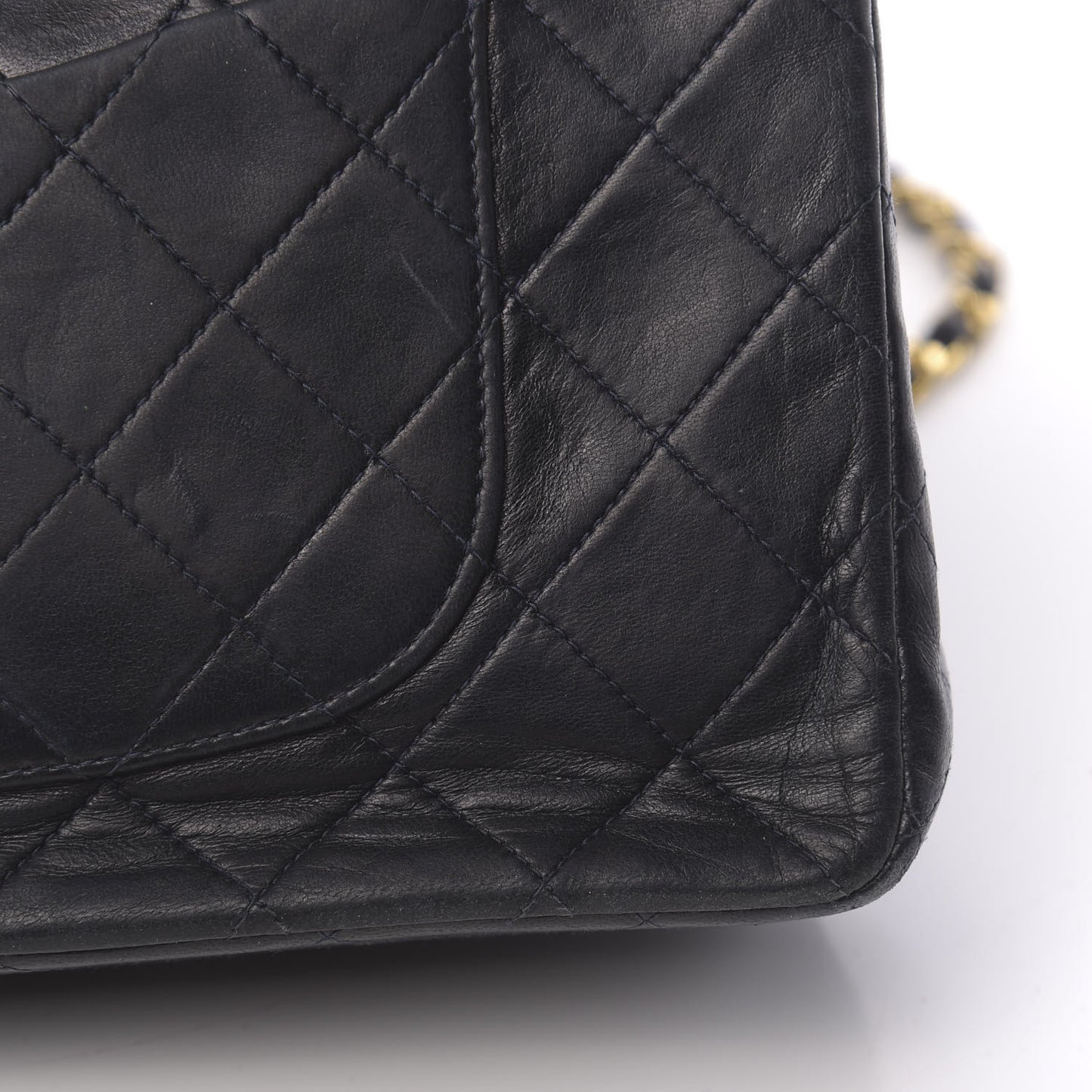 Lambskin Quilted Medium Double Flap Navy