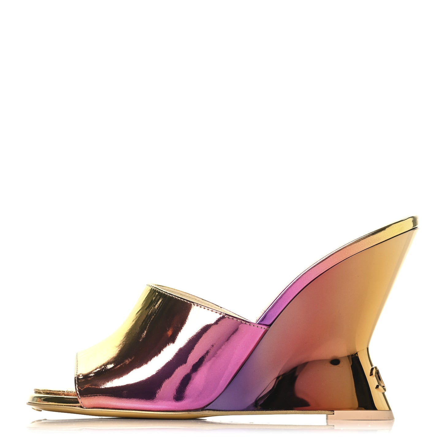 Laminated Calfskin Wedge Mules 36.5 Pink Orange Yellow