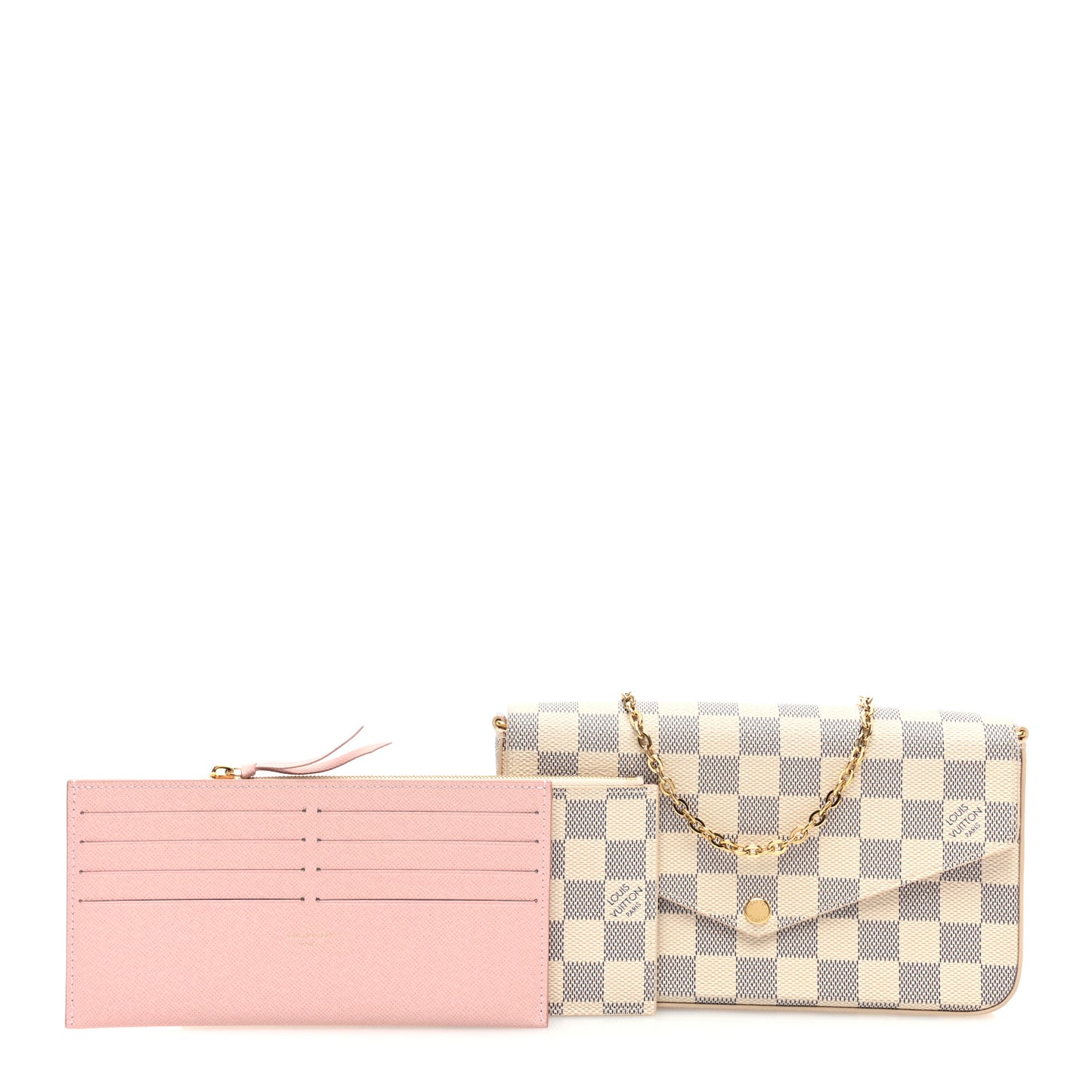 Damier Azur Pochette Felicie Chain Wallet Rose Ballerine