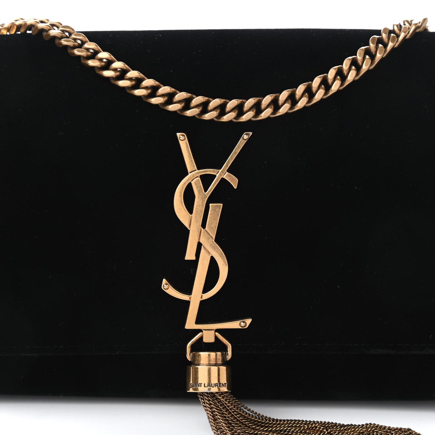 Velvet Small Monogram Kate Tassel Shoulder Bag Black