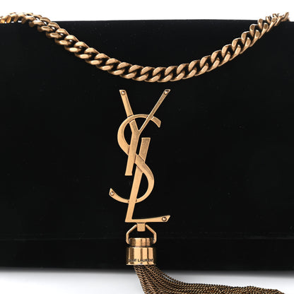 Saint Laurent Velvet Small Monogram Kate Tassel Shoulder Bag Black 9 of 9