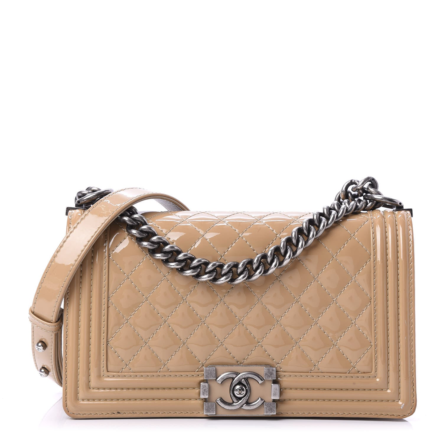 Chanel Patent Calfskin Enamel Quilted Medium Boy Flap Beige 1 of 12