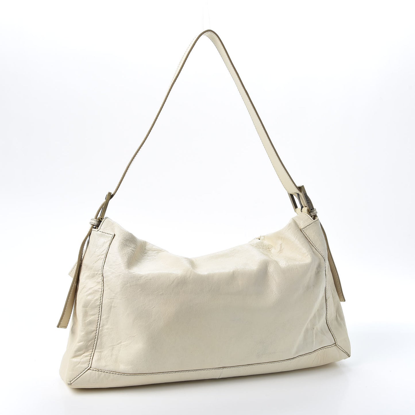 Goatskin Whipstitch Large Convertible Baguette White