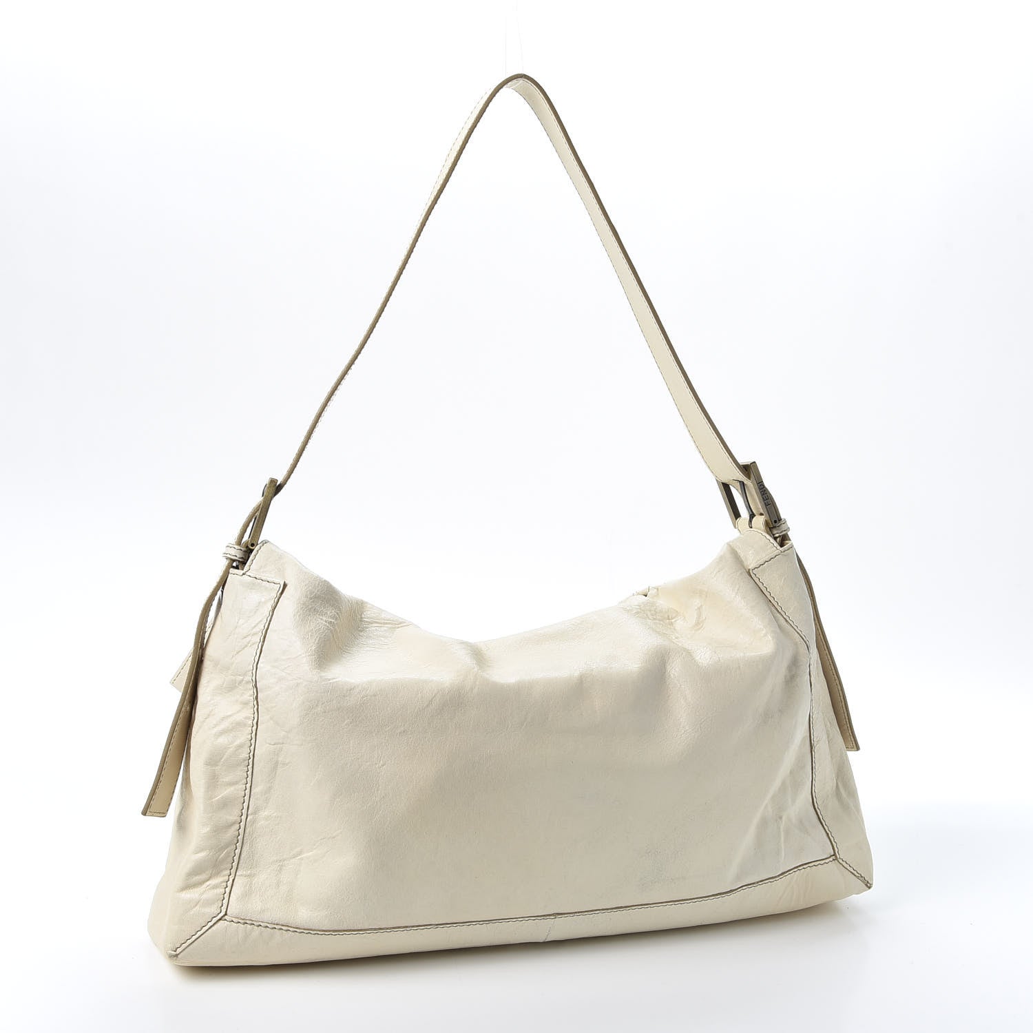 Fendi Goatskin Whipstitch Large Convertible Baguette White 2 of 8