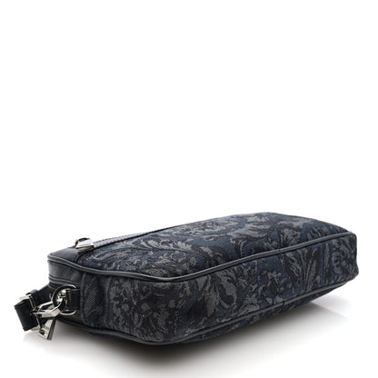 Versace Fabric Jacquard Calfskin Barocco Wristlet Pouch Black 4 of 7