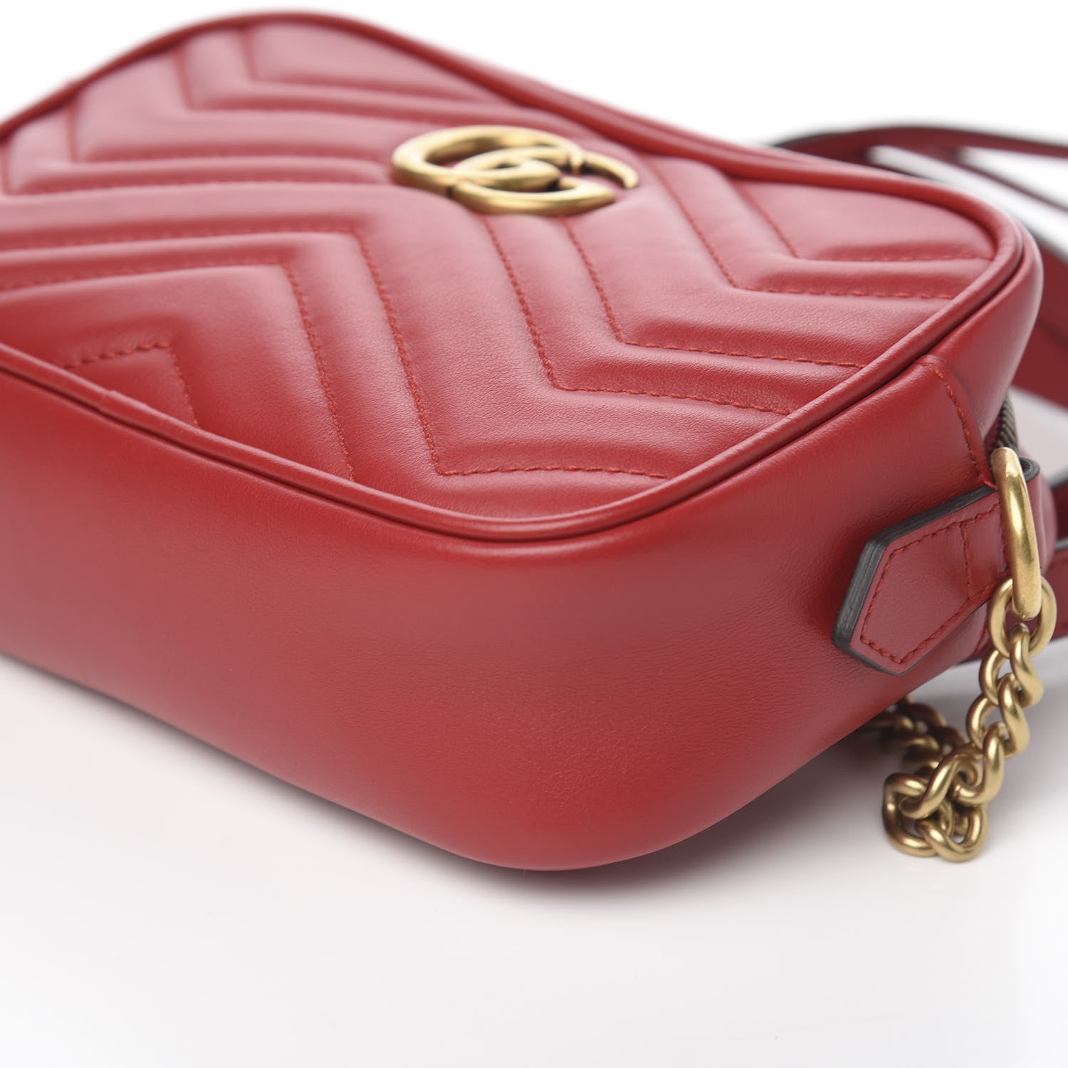 Gucci Calfskin Matelasse Mini GG Marmont Chain Shoulder Bag Hibiscus Red 8 of 9