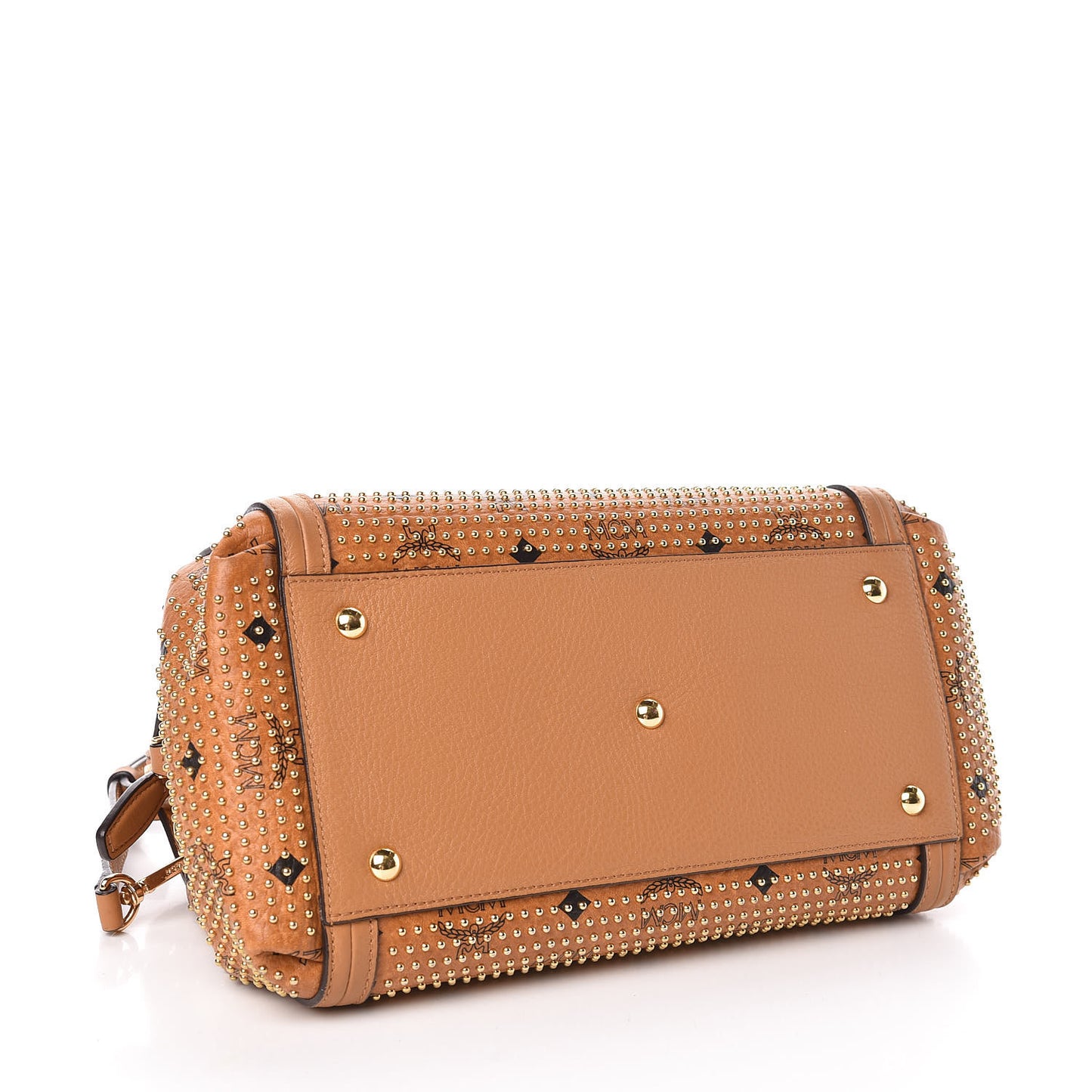 Visetos Studded Boston Satchel Cognac