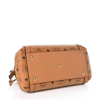 MCM Visetos Studded Boston Satchel Cognac 4 of 10