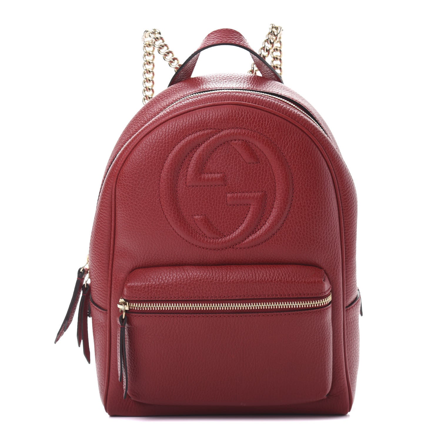 Gucci Pebbled Calfskin Soho Chain Backpack Hibiscus Red 1 of 13