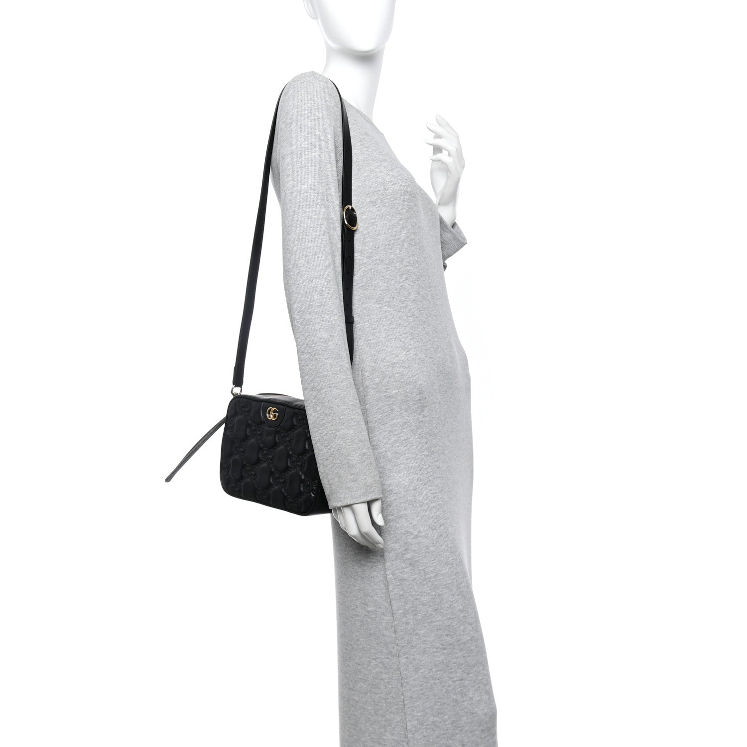 Gucci Calfskin GG Matelasse Shoulder Bag Black Natural 2 of 10
