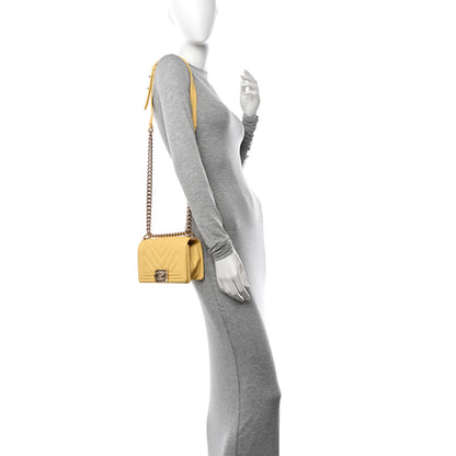 Chanel Caviar Chevron Quilted Small Boy Flap Yellow 2 of 10