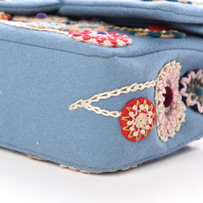 Chanel Felt Flower Embroidered Medium Double Flap Blue Multicolor 9 of 12
