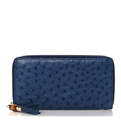 Gucci Ostrich Bamboo Zip Around Wallet Dark Blue 1 of 11
