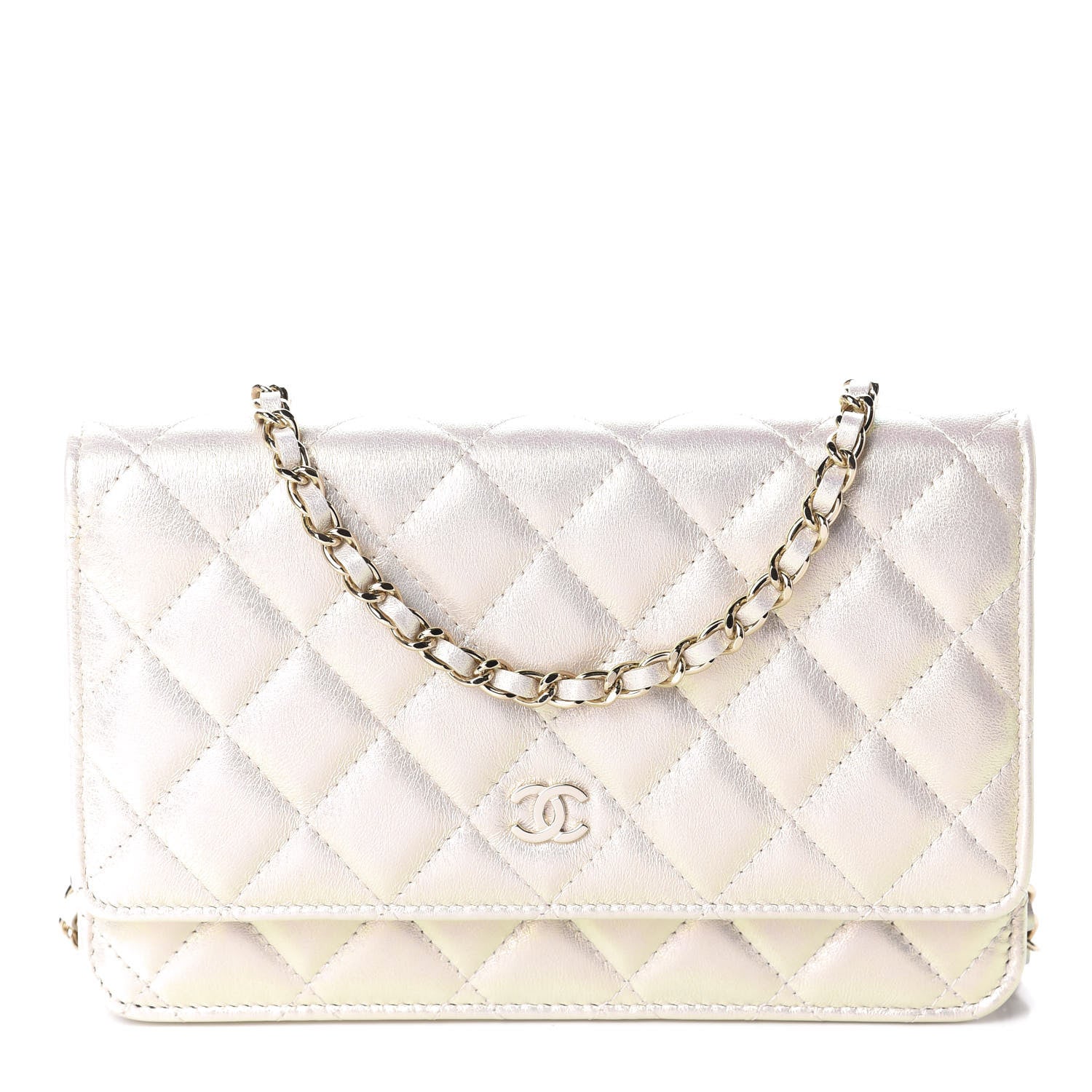 Chanel Iridescent Lambskin Quilted Wallet On Chain WOC Ivory 1 of 12