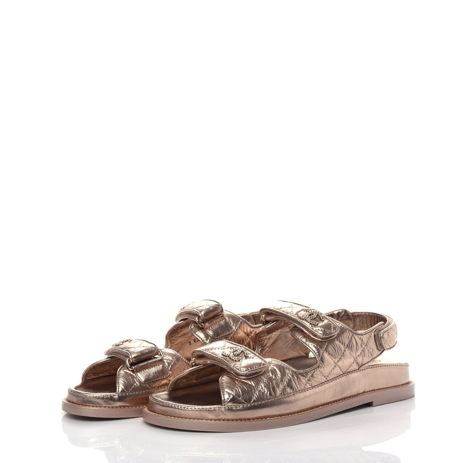 Chanel Iridescent Lambskin Quilted Velcro Dad Sandals 41 Light Bronze 3 of 9