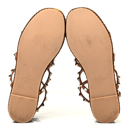 Valentino Garavani Calfskin Rockstud Ankle Strap Torchon Espadrille Caged 30/55mm Sandals 37 Saddle Brown 4 of 4