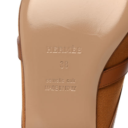 Hermes Cotton Canvas Calfskin Oz Mules 38 Naturel Beige Dore 6 of 9