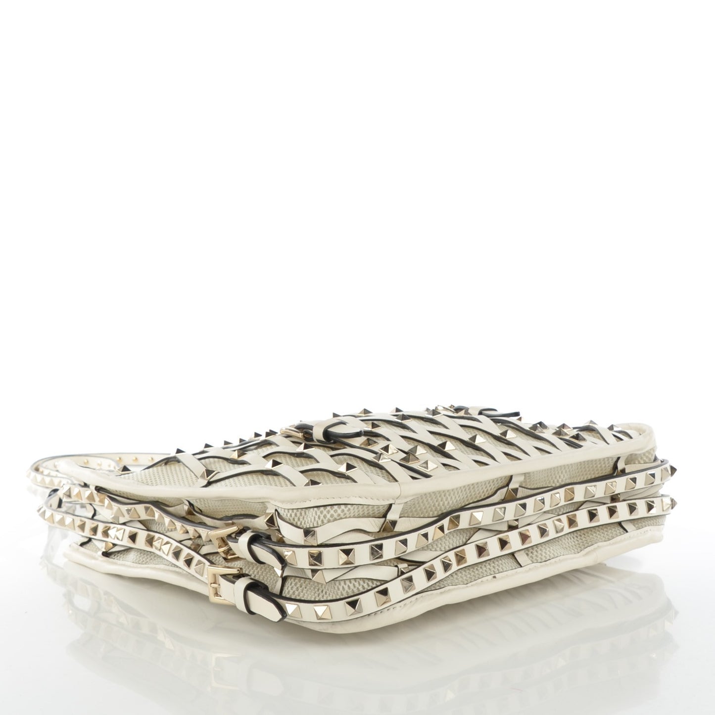 Vitello Rockstud Mesh Net Shopper Tote White