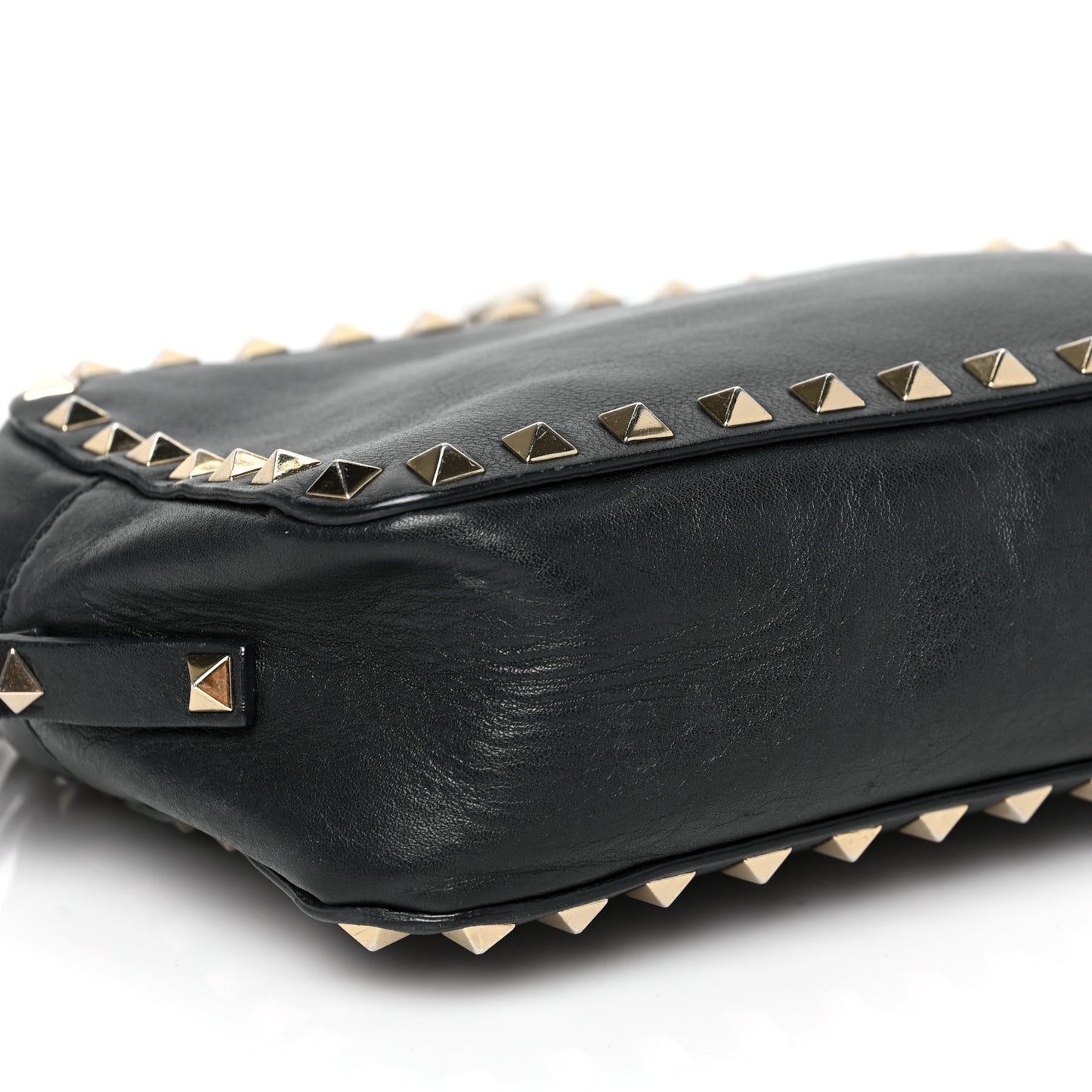 Pebbled Calfskin Rockstud Camera Crossbody Bag Black