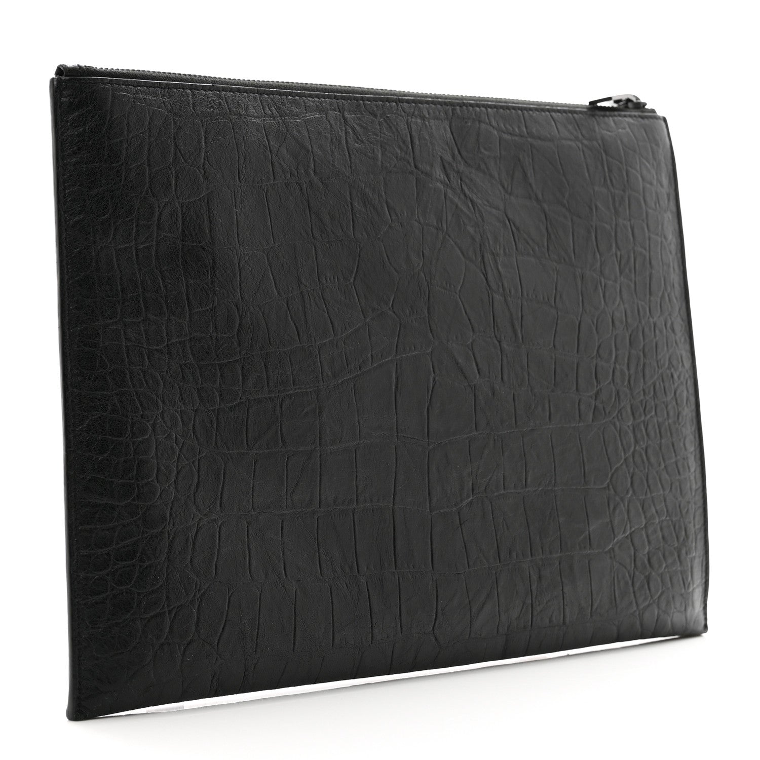 Saint Laurent Calfskin Crocodile Embossed Monogram iPad Case Black 3 of 8