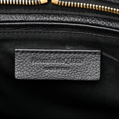 Alexander McQueen Pebbled Calfskin Small Skull Padlock Zip Around Tote Black 6 of 14