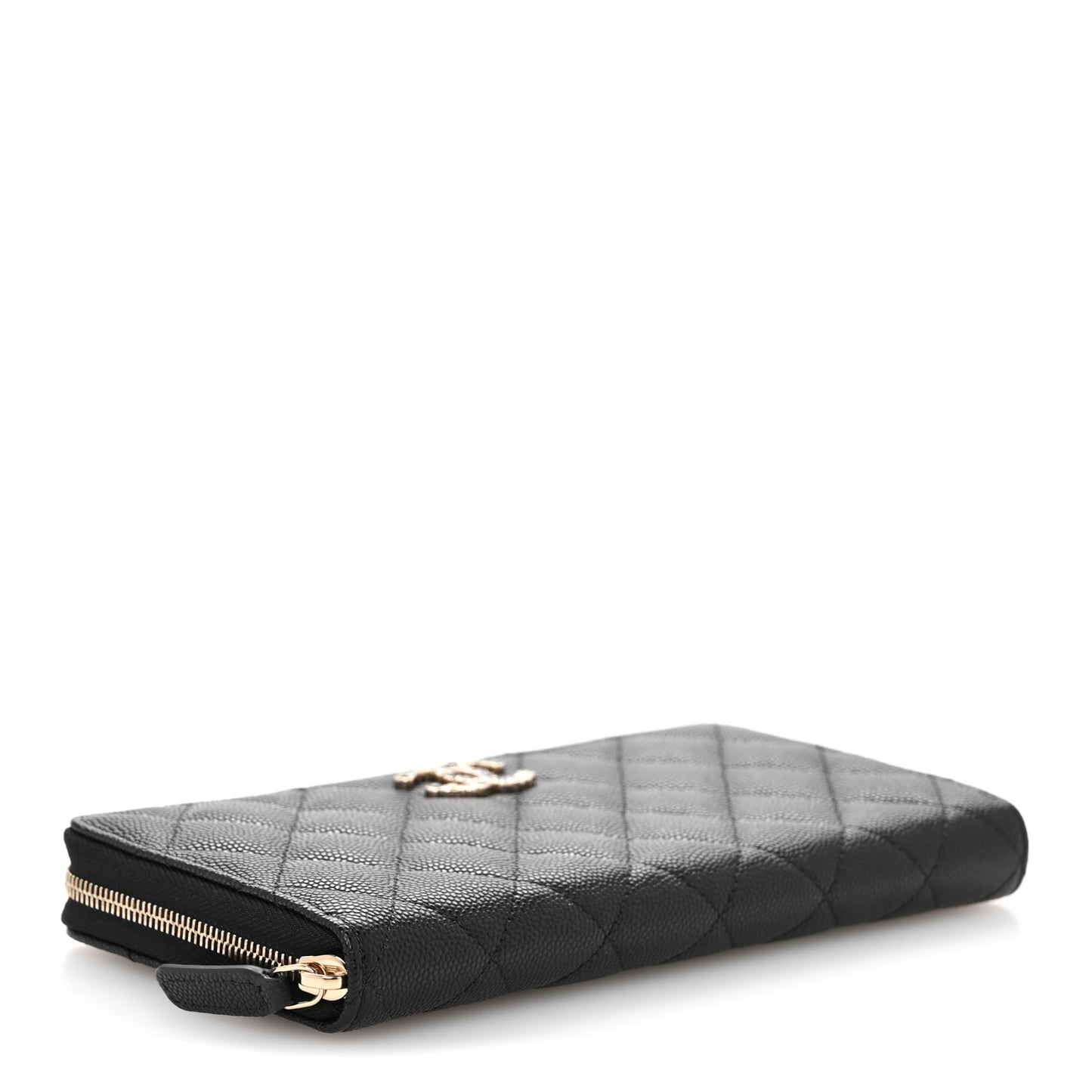 Caviar Quilted Enamel Long Zipped Wallet Black