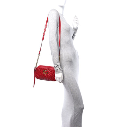 Gucci Calfskin Matelasse Small GG Marmont Chain Shoulder Bag Hibiscus Red 2 of 10