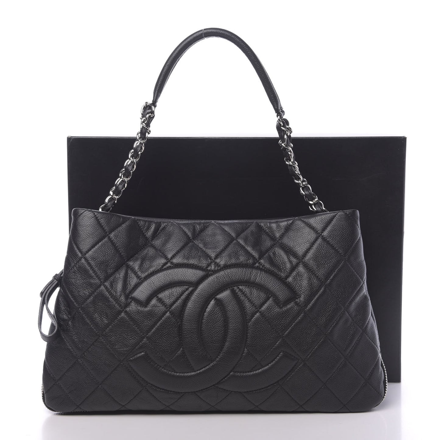 Caviar Quilted Expandable Zip Shoulder Bag Black