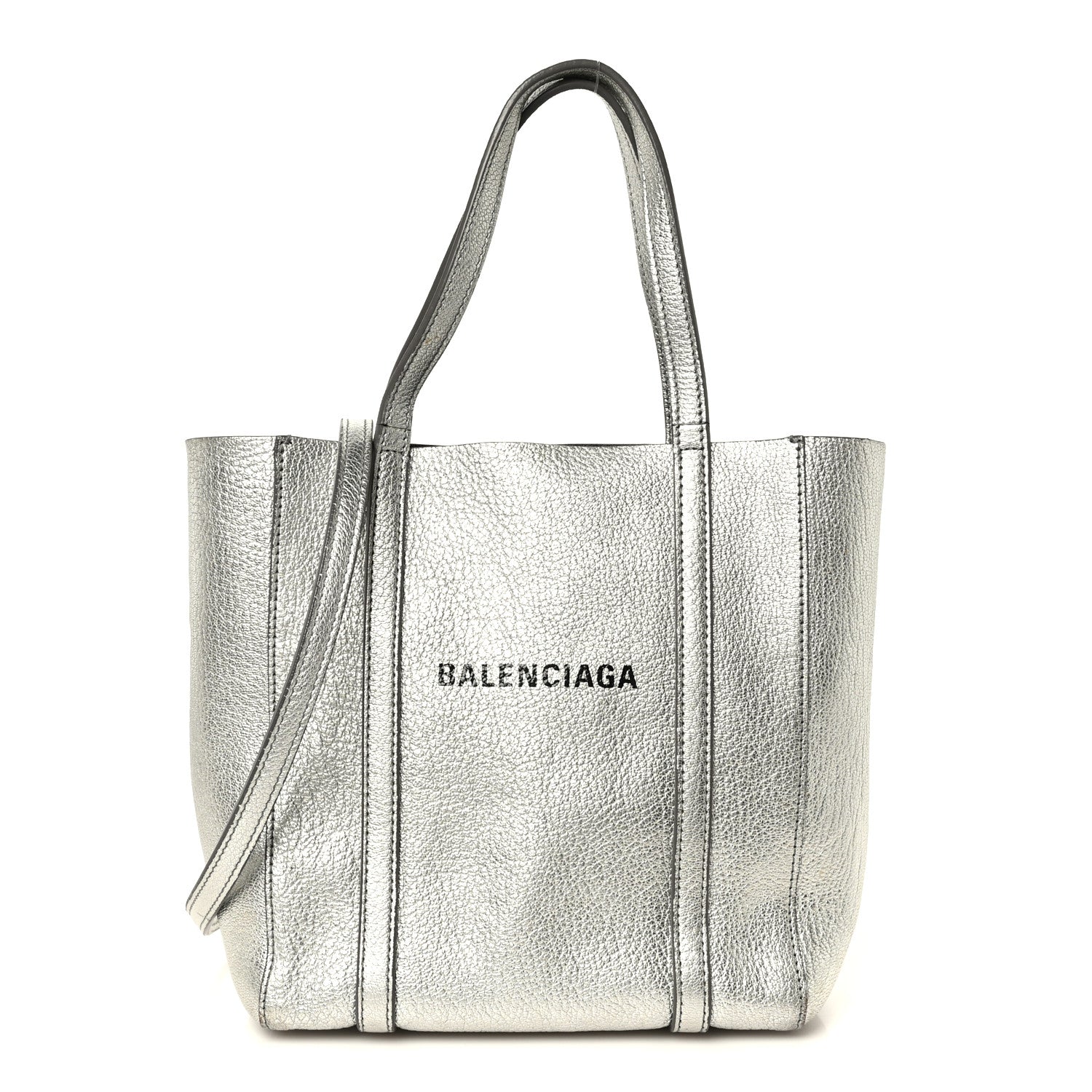 Balenciaga Metallic Goatskin Logo XXS Everyday Tote Argent Black
