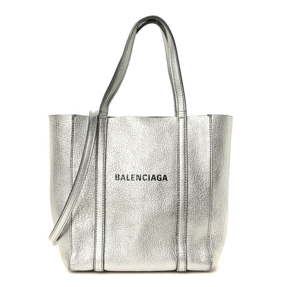 Balenciaga Metallic Goatskin Logo XXS Everyday Tote Argent Black 1 of 10