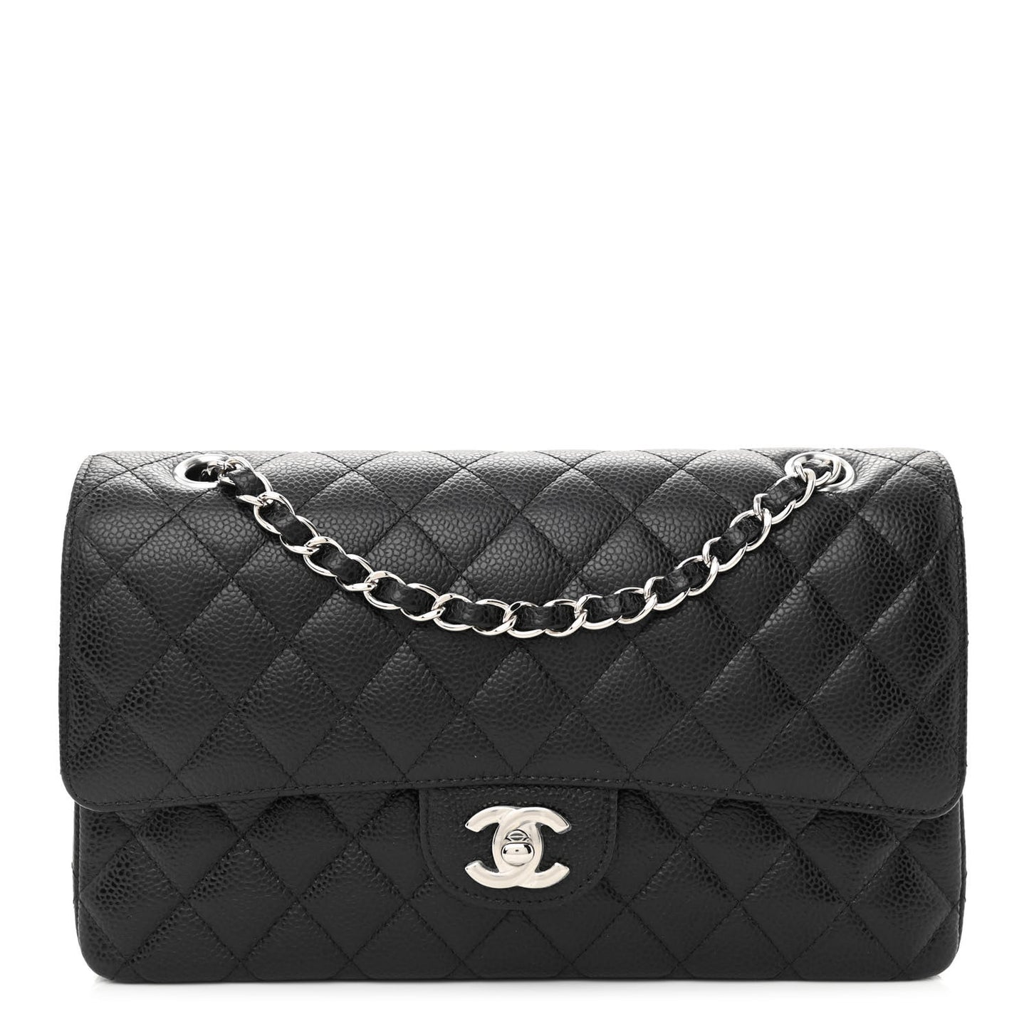 Caviar Quilted Medium Double Flap Black