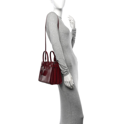 Saint Laurent Calfskin Crocodile Embossed Baby Sac De Jour Red 2 of 10