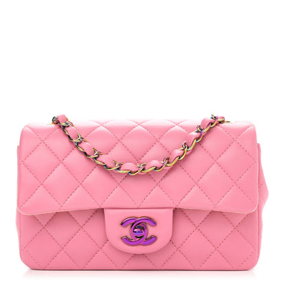 Chanel Lambskin Quilted Mini Rectangular Flap Pink Yellow 1 of 11