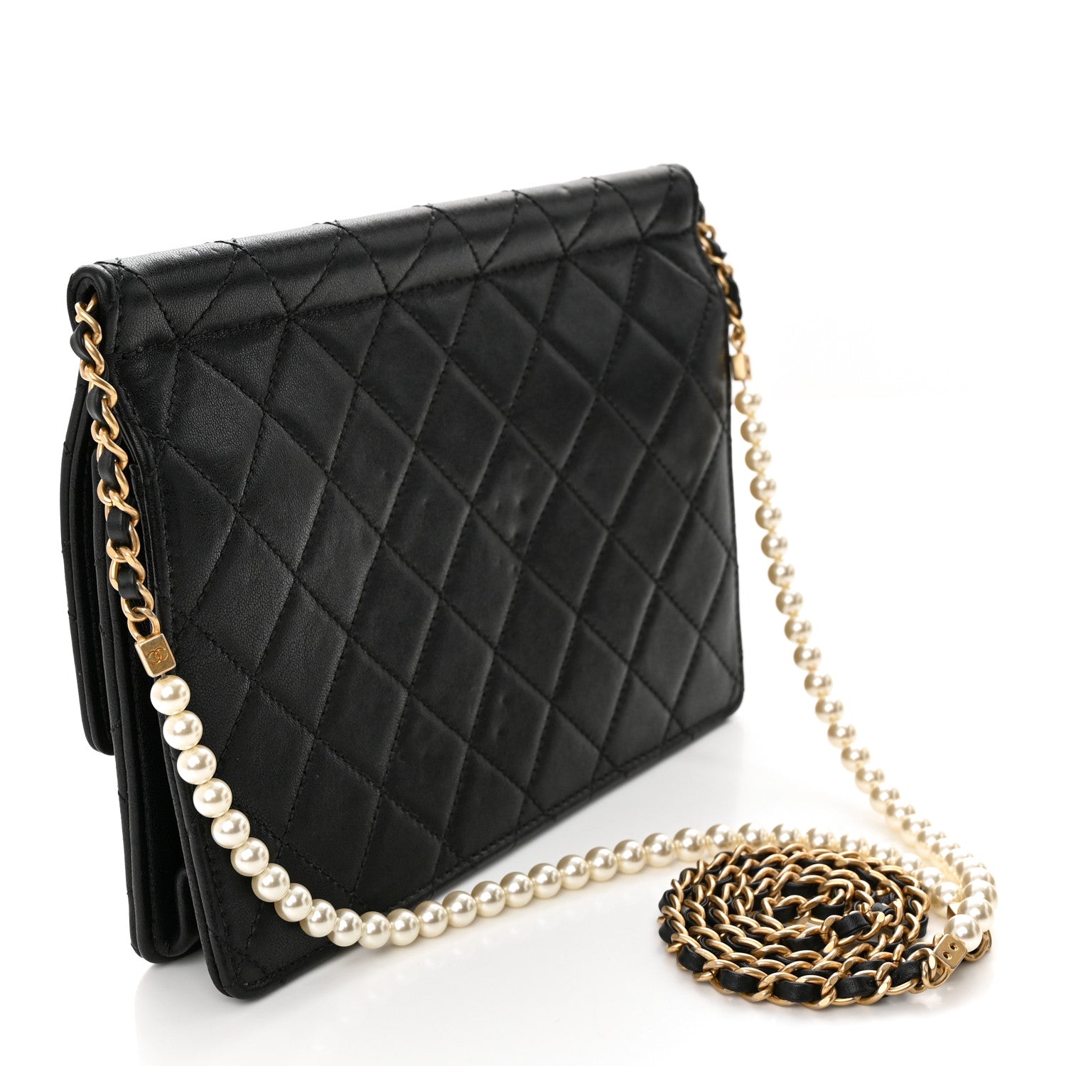 Chanel Lambskin Quilted Large Pearl Chain Flap Bag Black 3 of 13