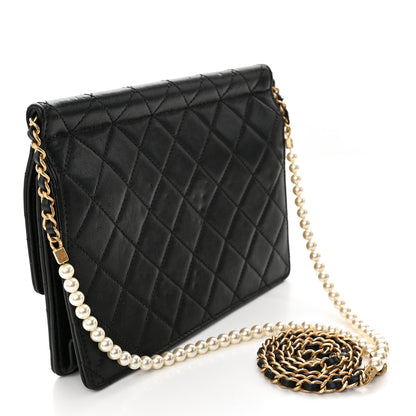 Chanel Lambskin Quilted Large Pearl Chain Flap Bag Black 3 of 13
