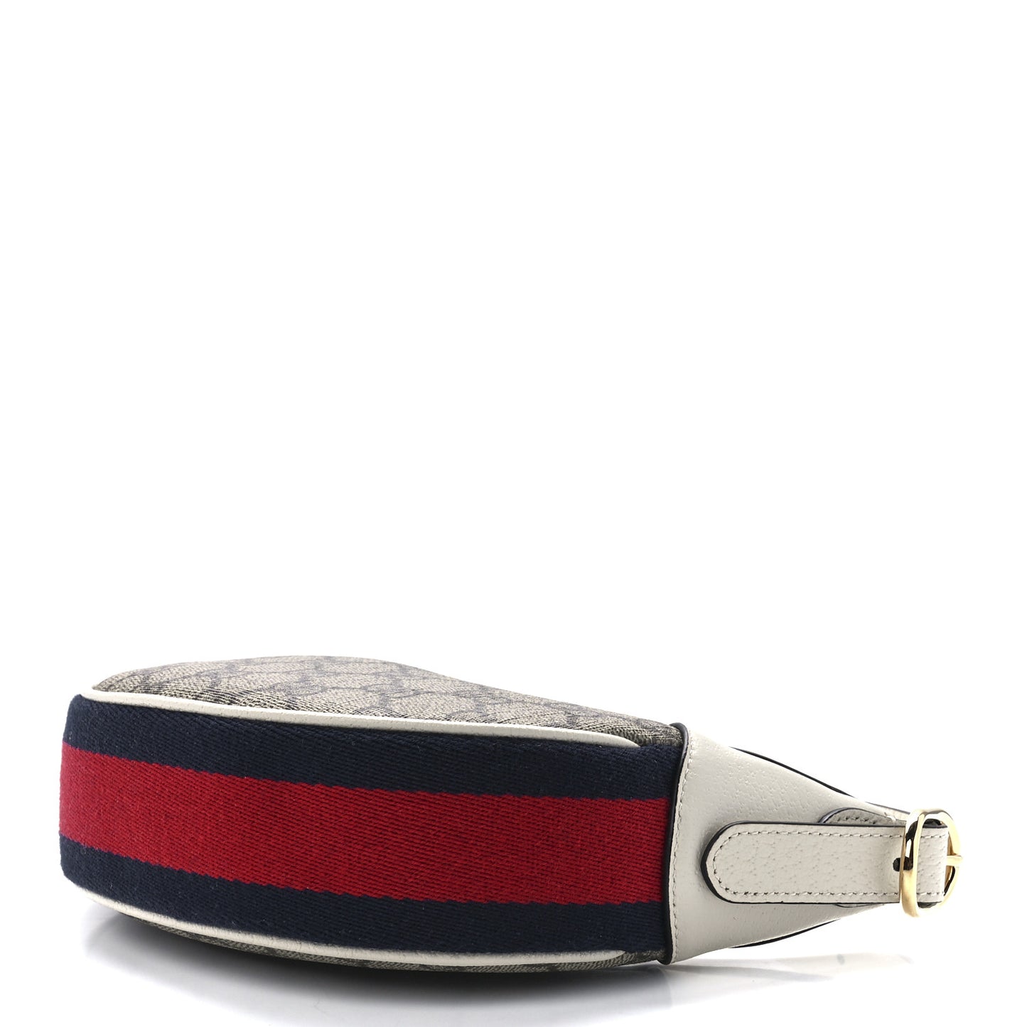 GG Supreme Monogram Textured Dollar Calfskin Web Mini Ophidia Half Moon Hobo Beige Ebony Mystic White